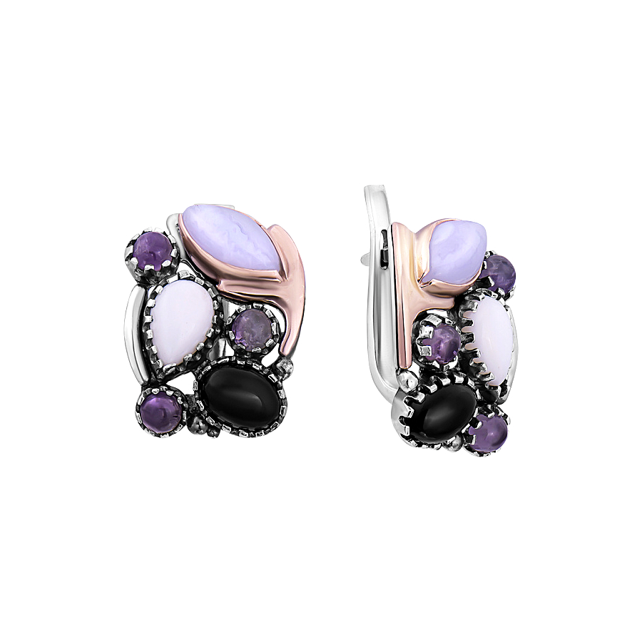 Серебряные серьги с аметистом и розовым кварцем Салерно